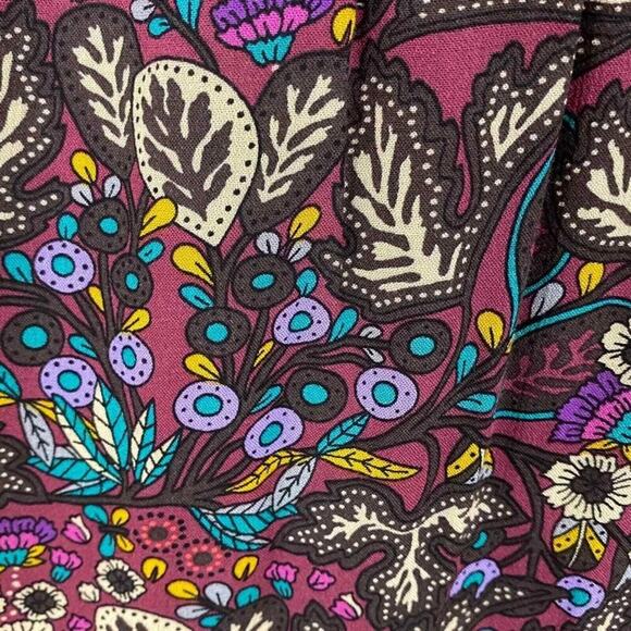 Maeve Anthropologie Burgundy Multicolor Floral Ruffle Hem Blouse Oversized Women - Picture 9 of 11